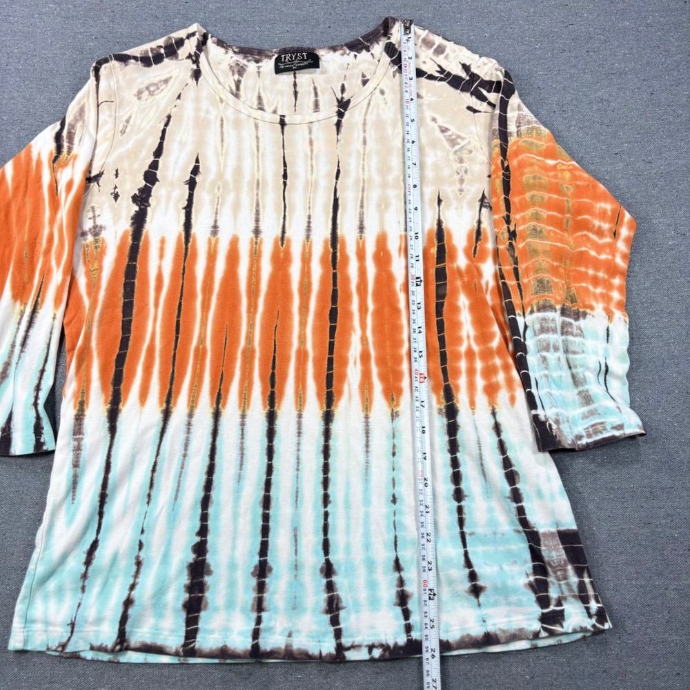 Tryst Top Women Plus Size 0X Orange Turquoise Tie Dye Cotton 3/4 Sleeve 9297TMDS - Picture 6 of 8